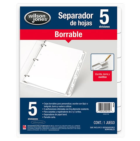 Separador Wilson Jones C/5 Blanco Borrable P0154