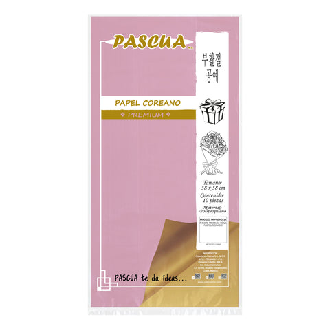 Papel Coreano Premium C/10 Rosa Pastel/Dorado