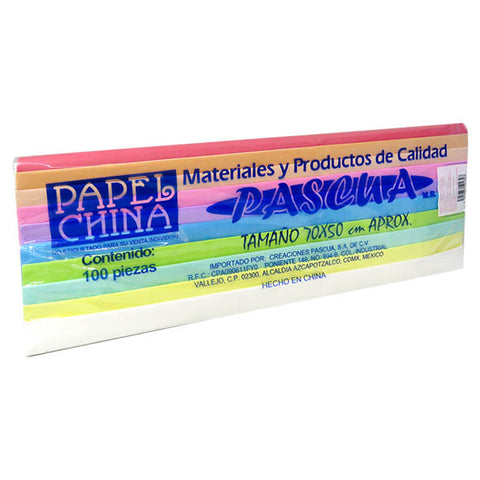 Papel China 50X75 Pliego C/100 Colores Pastel