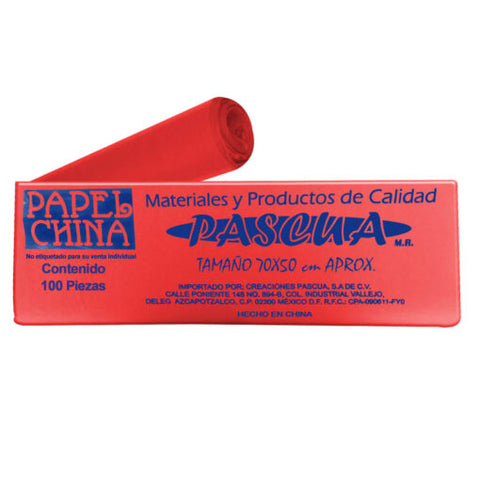 Papel China 50X75 Pliego Pascua C/100 Rojo