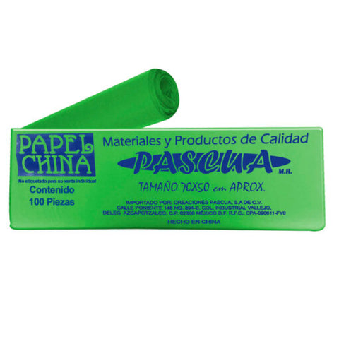 Papel China 50X75 Pliego Pascua C/100 Verde Limon