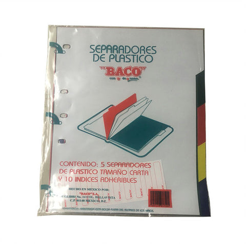 Separador Baco Carta Plástico C/5