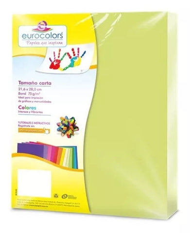 Hojas De Colores Carta Eurocolors C/100 EC0089 Verde Pastel