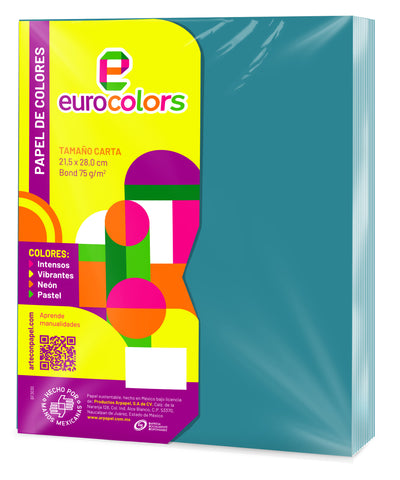 Hojas De Colores Carta Eurocolors C/100 EC0152 Turqueza