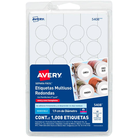 Etiqueta Avery Redonda 3/4" Blanca C/1008 5408