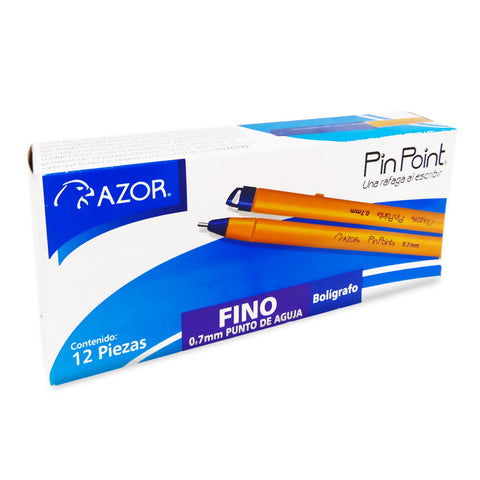Bolígrafo Azor Pin Point Cuerpo Amarillo Fino Azul 0.7Mm