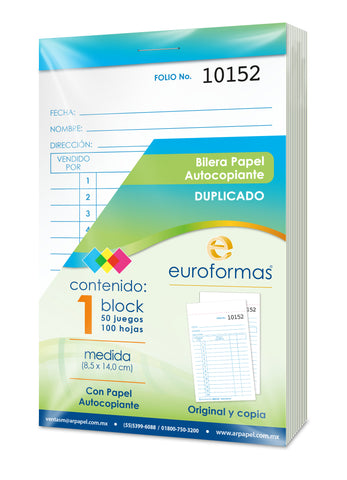 Bilera Euromac Autocopiante 50 Juegos