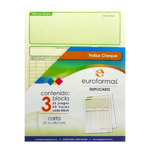 Póliza De Cheque Organiformas Carta C/3