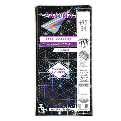 Papel Coreano Decorado Mix C/10 Negro Surtido