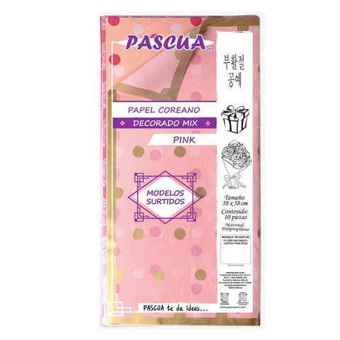 Papel Coreano Decorado Mix C/10 Rosa Surtido