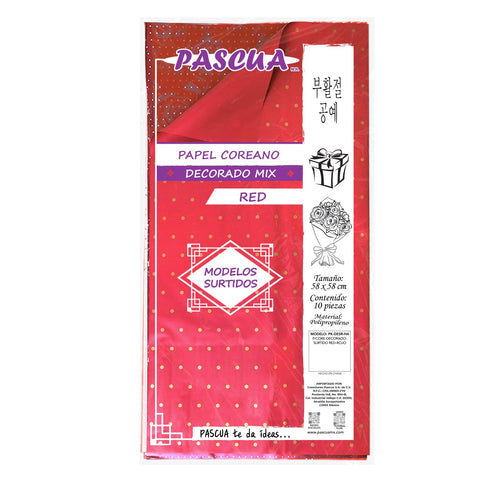 Papel Coreano Decorado Mix C/10 Rojo Surtido