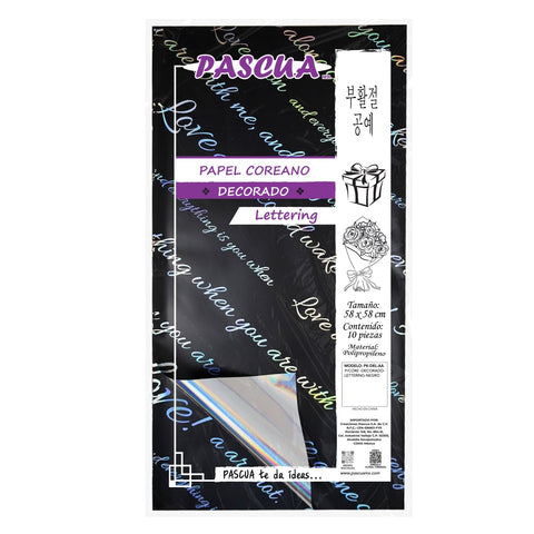 Papel Coreano Decorado Lettering C/10 Negro