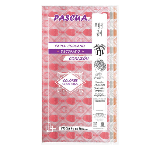 Papel Coreano Decorado Corazón C/10 Surtido