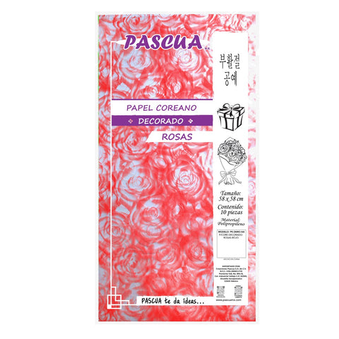 Papel Coreano Decorado Rosas C/10 Rosa