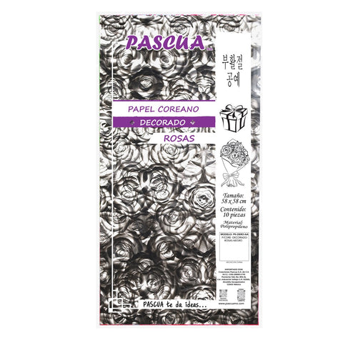 Papel Coreano Decorado Rosas C/10 Negro