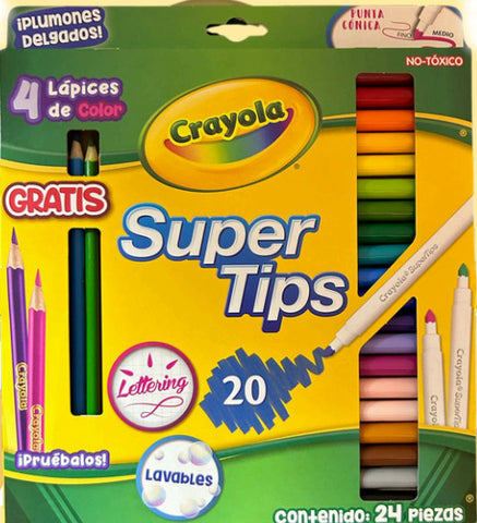 Plumón Crayola Delgado Super Tips C/20 + 4 Lápices De Color