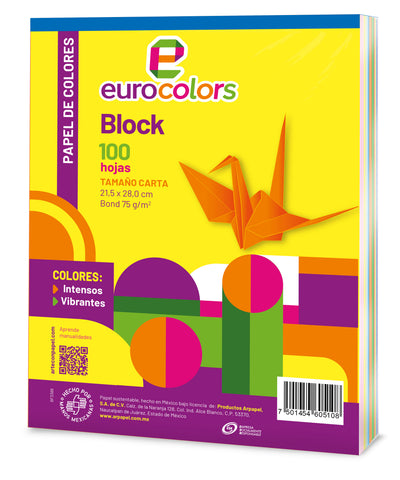 Block Hojas Eurocolors Surtidos Intenso y Vibrante C/100 Ec3092