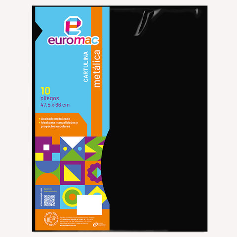 Cartulina Metálica Euromac 47.5x66 C/10 Negra Mt0018