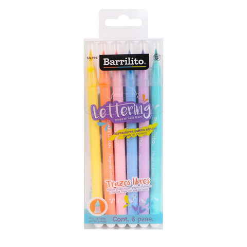 Marcador Barrilito Pastel Punta Pincel C/6 MLPP6