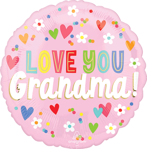 Globo Metálico 17C Love You Grandma Hearts & Flowers