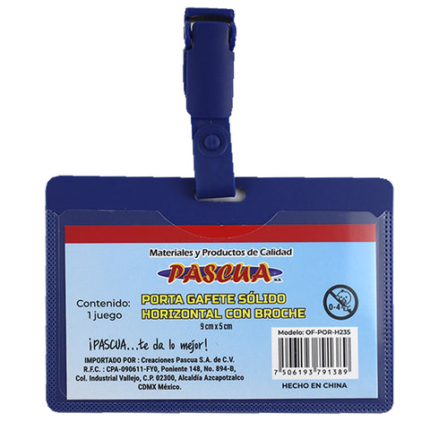 Porta Gafete Pascua Azul Horizontal Con Broche OF-POR-H235