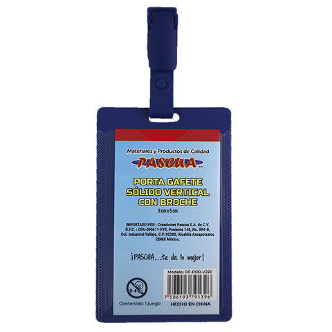 Porta Gafete Pascua Azul Vertical Con Broche OF-POR-V220