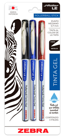 Bolígrafo Zebra J.Roller 7Mm Gel Ne/Az/Roj 8036 Le Blister C/3
