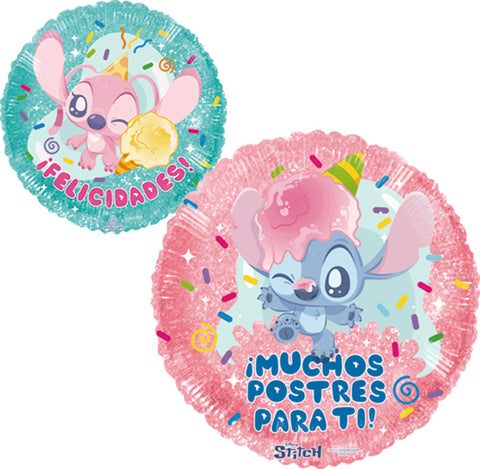 Globo Metalico 17C Stitch Y Angel Postres Felicidades