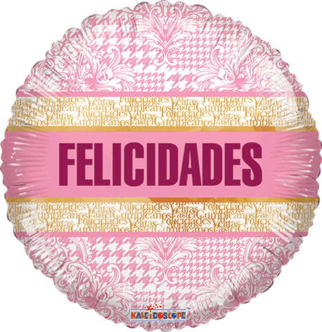 Globo Metalico 18C Felicidades Ornamento Rosa