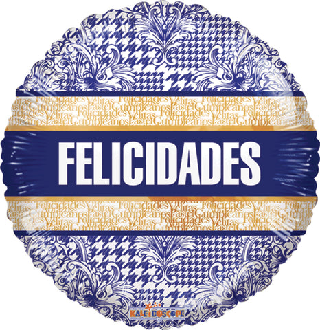 Globo Metalico 18C Felicidades Ornamento Azul