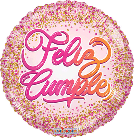 Globo Metalico 18C Feliz Cumple Confetti Rosa