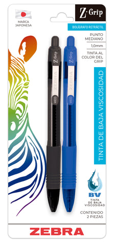 Bolígrafo Zebra Z-Grip Negro/Azul 7522 Blister C/2