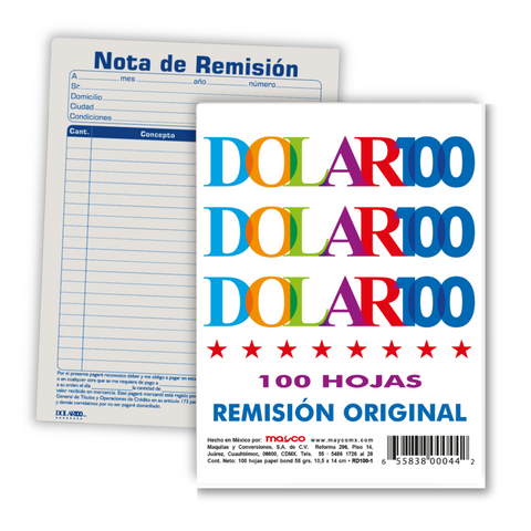 Remisión Dólar 100 Original 100 Hojas C/5