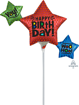 Globo Metálico Mini Shape Satin Infused Star Trio Birthday