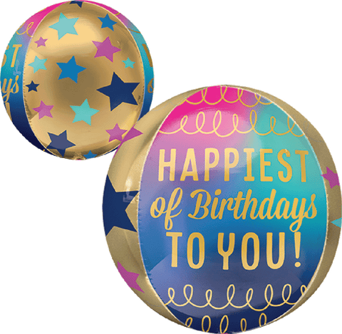 Globo MetÌÁlico Orbz Birthday Stars & Gold