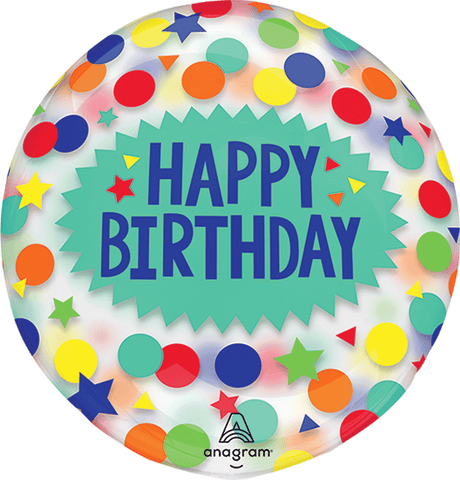 Globo MetÌÁlico 18C Crystal Clearz Happy Birthday Dots & Stars