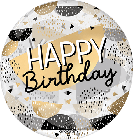 Globo MetÌÁlico 18C Crystal Clearz Happy Birthday Black & Gold