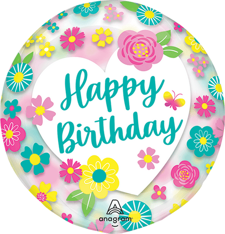 Globo Metálico 18C Crystal Clearz Happy Birthday Flowers