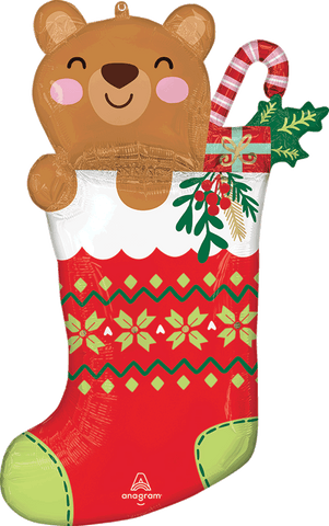 Globo MetÌÁlico Super Shape Beary Christmas Stocking