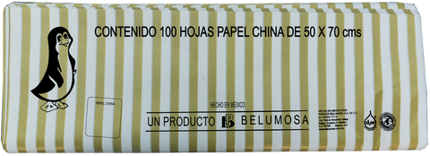 Papel China 50x75 Pliego C/100 Rayas Oro
