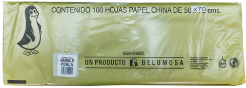 Papel China 50x75 Pliego C/100 Amarillo Perla