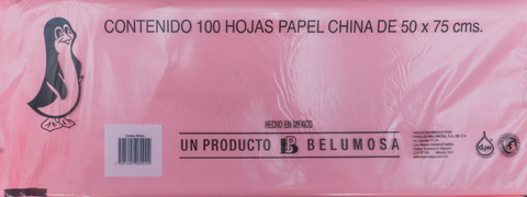 Papel China 50x75 Pingüino Pliego C/100 Rosa