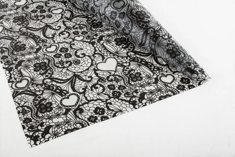 Papel Coreano Fondo Flores Y Corazones C/20 Black 356
