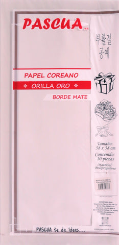 Papel Coreano Borde Mate O/Oro C/10 Blanco