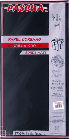 Papel Coreano Borde Mate O/Oro C/10 Negro