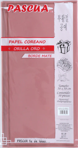 Papel Coreano Borde Mate O/Oro C/10 Rosa Malva