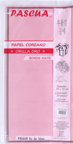 Papel Coreano Borde Mate O/Oro C/10 Rosa Pastel