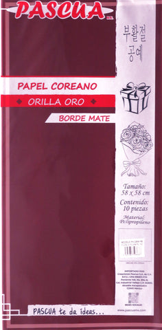 Papel Coreano Borde Mate O/Oro C/10 Vino