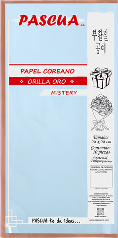 Papel Coreano Mistery O/Oro C/10 Azul Pastel