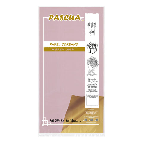 Papel Coreano Premium C/10 Rosa Beby/Dorado